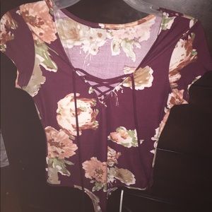 Burgundy and floral print bodysuit